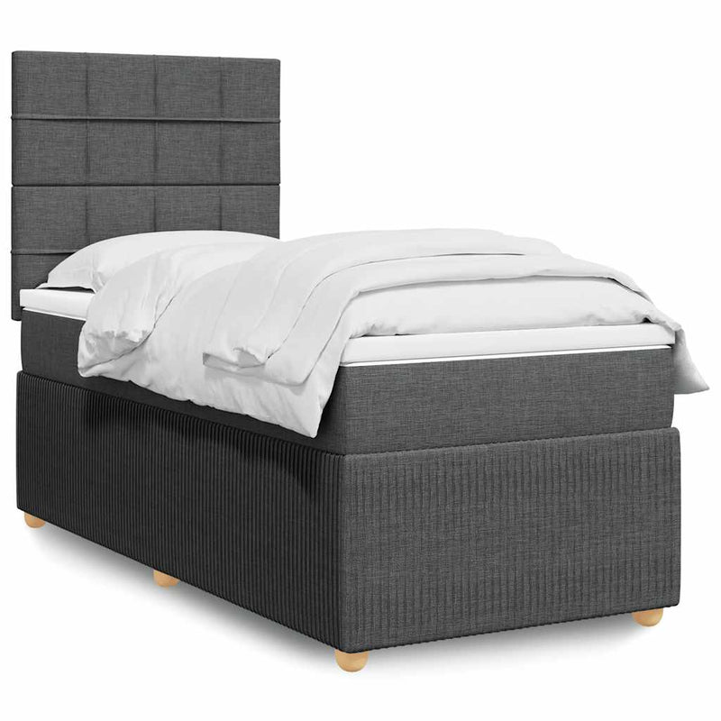 Pat box spring cu saltea, gri închis, 80x200 cm, textil