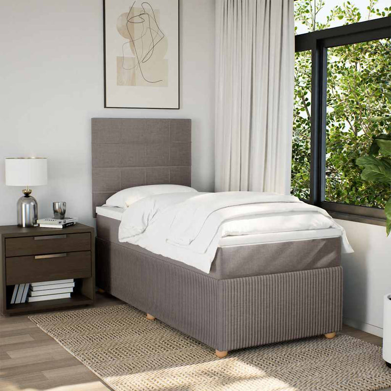 Pat box spring cu saltea, gri taupe, 80x200 cm, textil