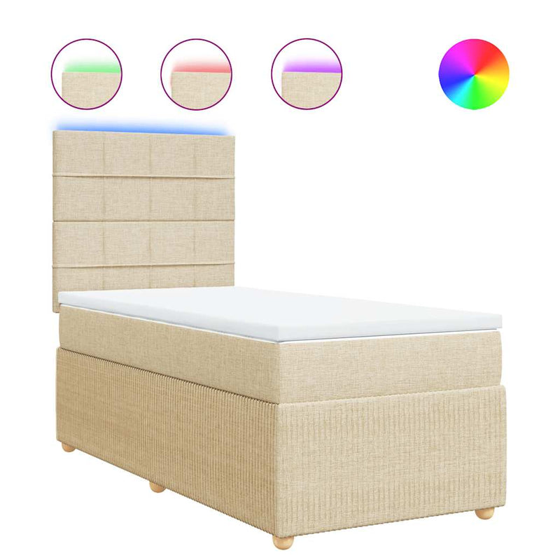 Pat box spring cu saltea, crem, 80x200 cm, textil