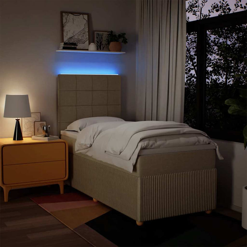 Pat box spring cu saltea, crem, 80x200 cm, textil