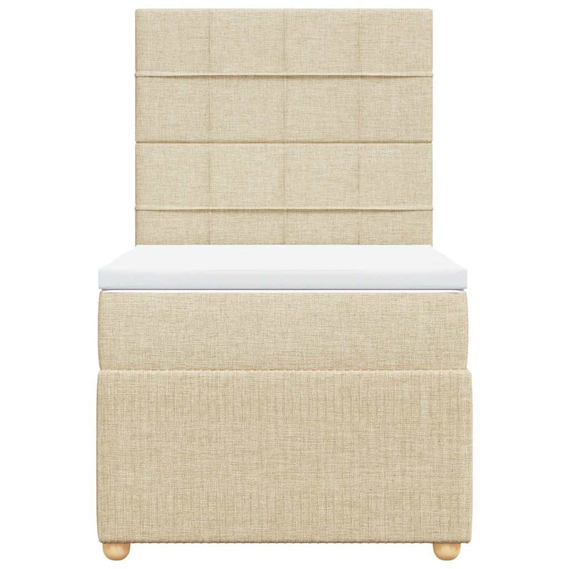 Pat box spring cu saltea, crem, 80x200 cm, textil