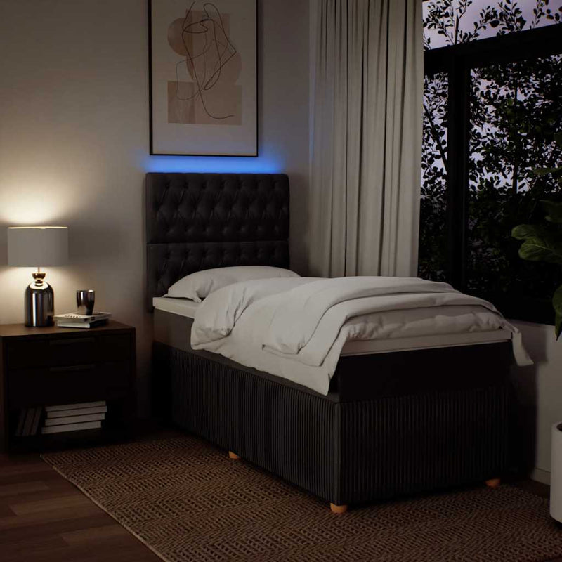 Pat box spring cu saltea, maro închis, 80x200 cm, textil