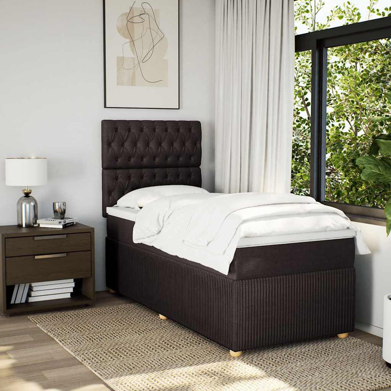 Pat box spring cu saltea, maro închis, 80x200 cm, textil