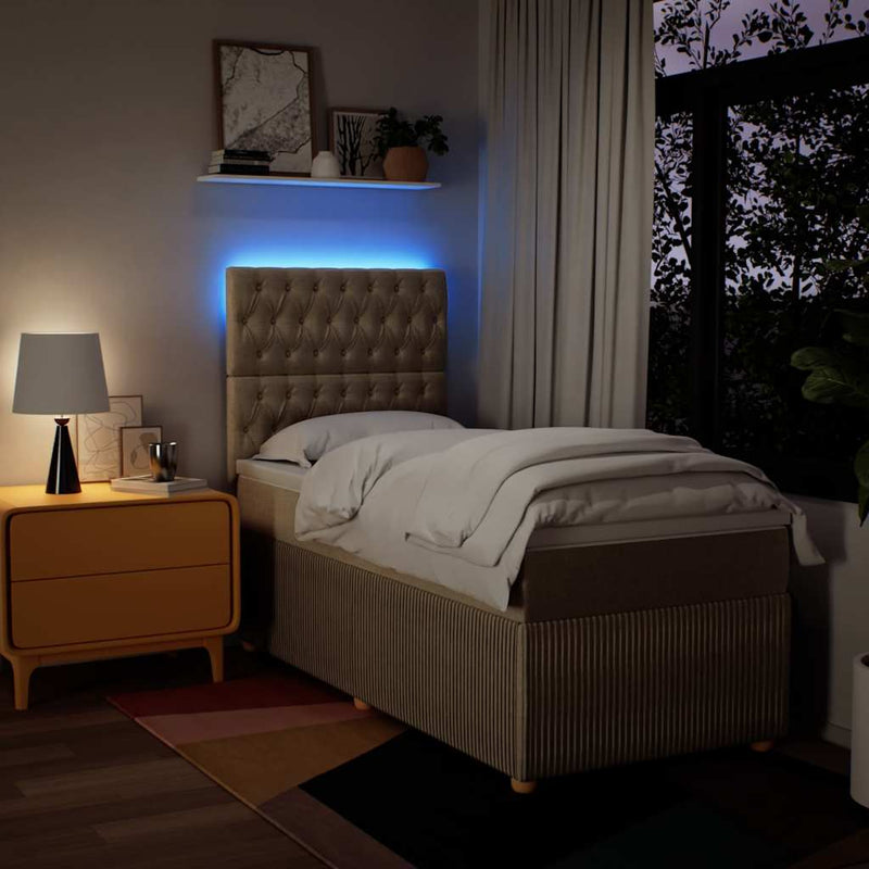 Pat box spring cu saltea, crem, 80x200 cm, textil