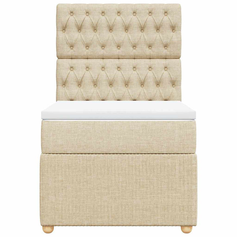 Pat box spring cu saltea, crem, 80x200 cm, textil