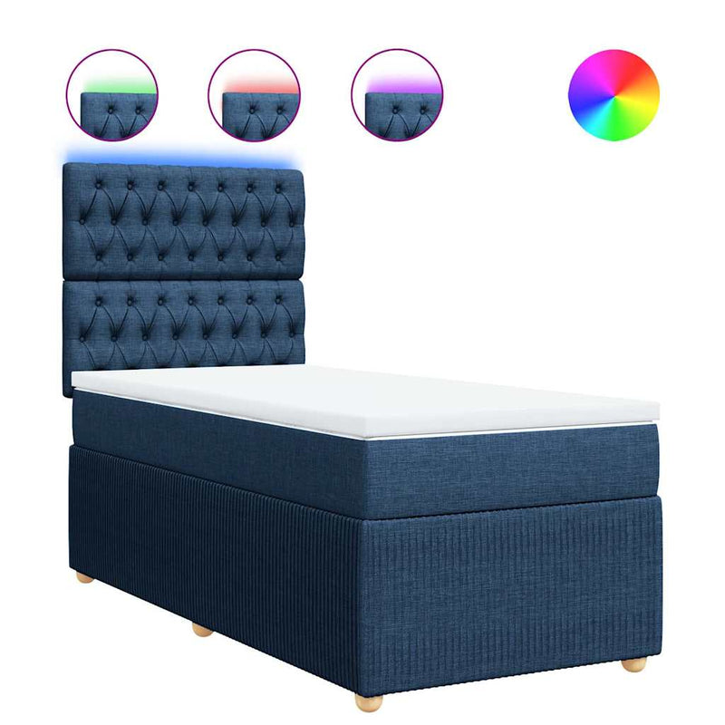 Pat box spring cu saltea, albastru, 80x200 cm, textil