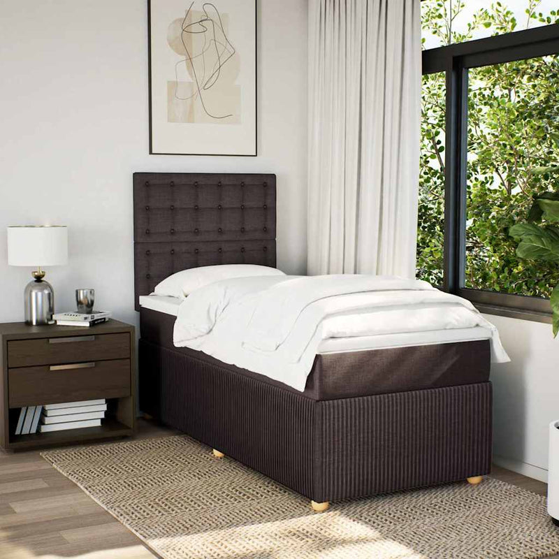 Pat box spring cu saltea, maro închis, 80x200 cm, textil