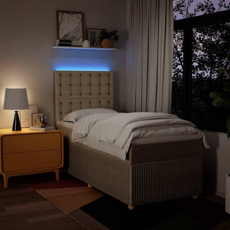 Pat box spring cu saltea, crem, 80x200 cm, textil