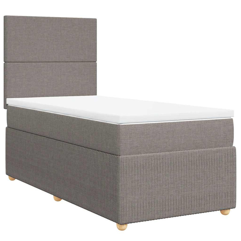 Pat box spring cu saltea, gri taupe, 90x190 cm, textil