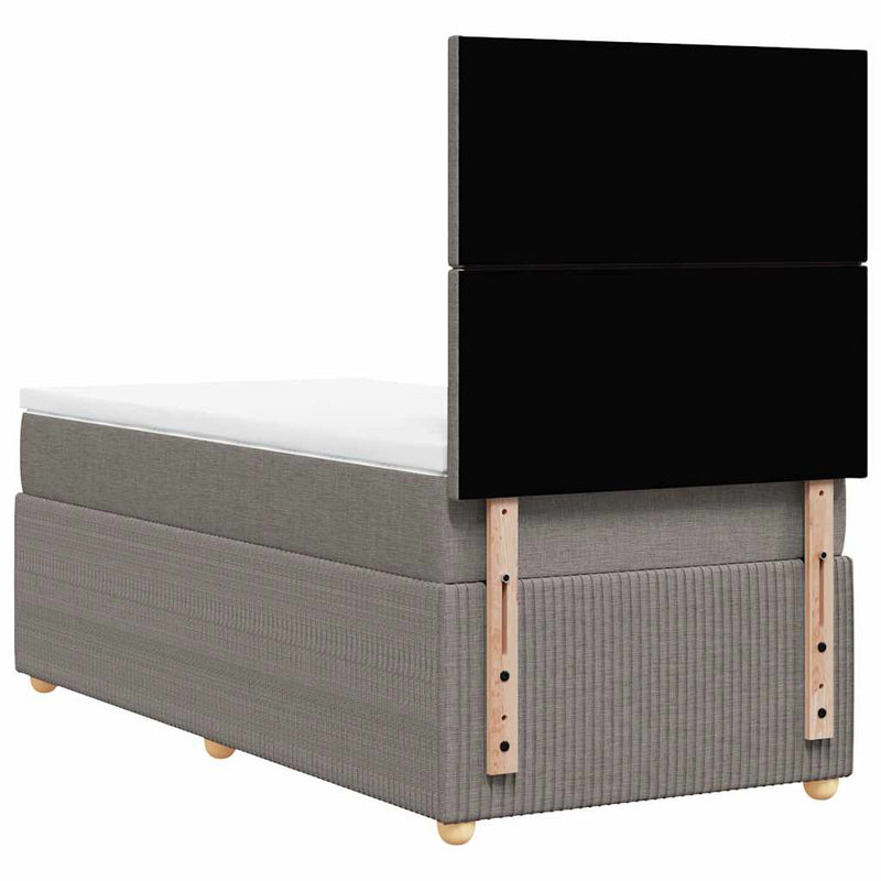 Pat box spring cu saltea, gri taupe, 90x190 cm, textil