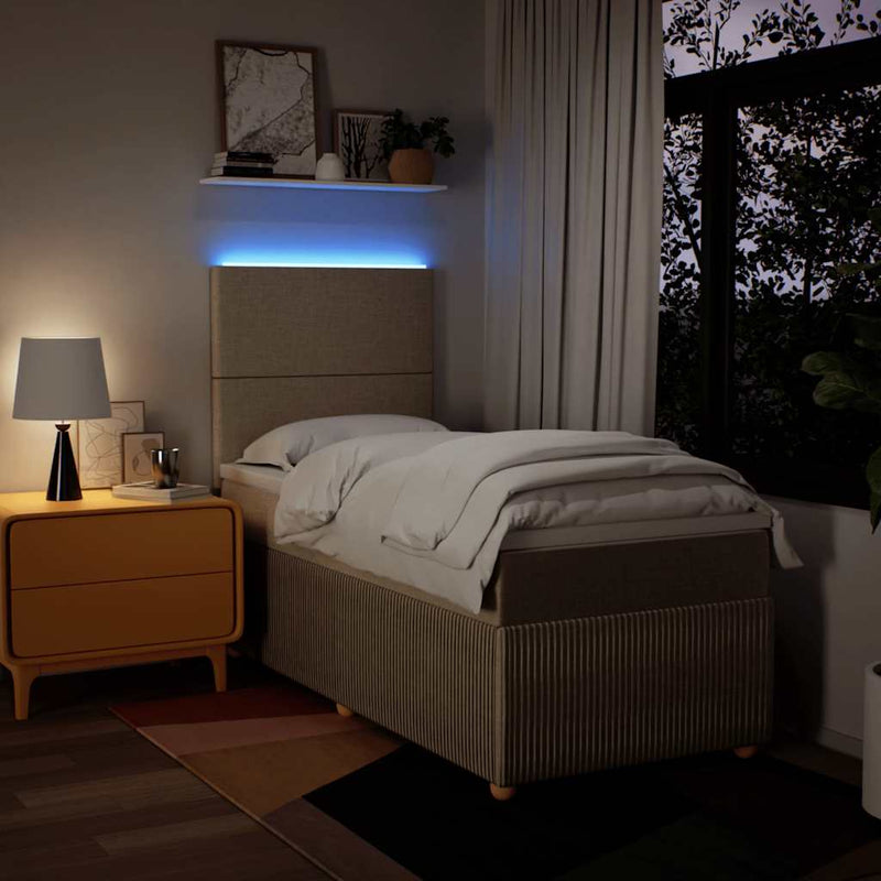 Pat box spring cu saltea, crem, 90x190 cm, textil