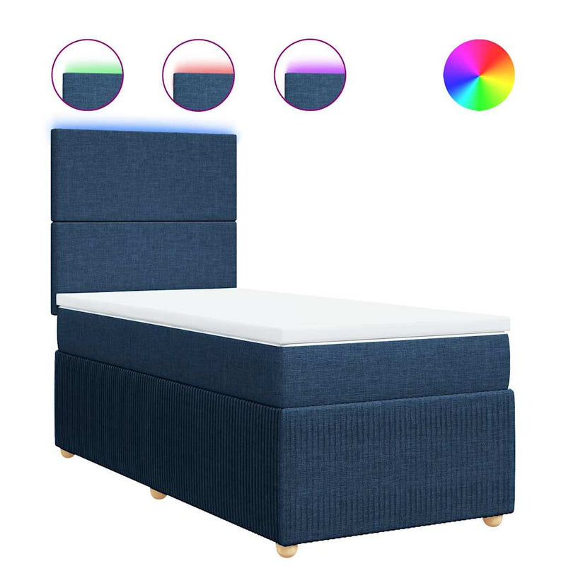 Pat box spring cu saltea, albastru, 90x190 cm, textil
