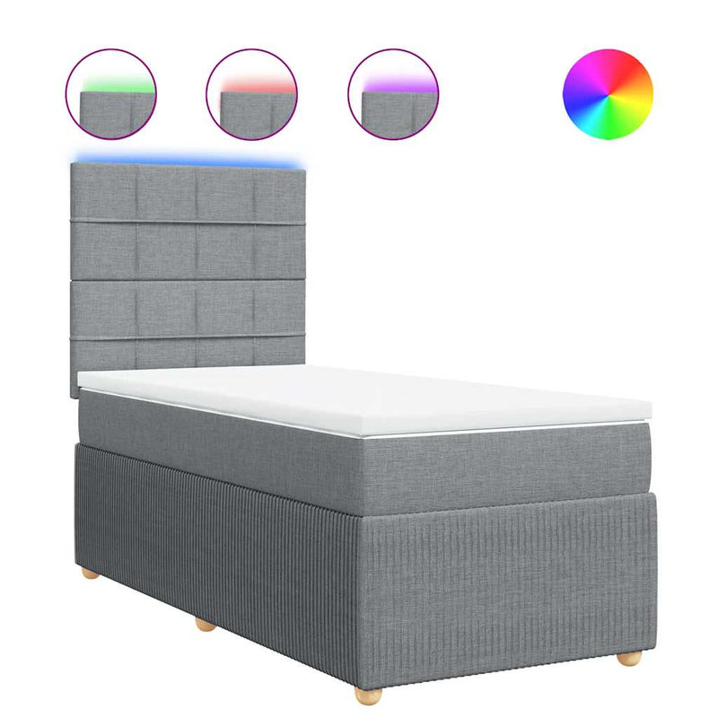 Pat box spring cu saltea, gri deschis, 90x190 cm, textil