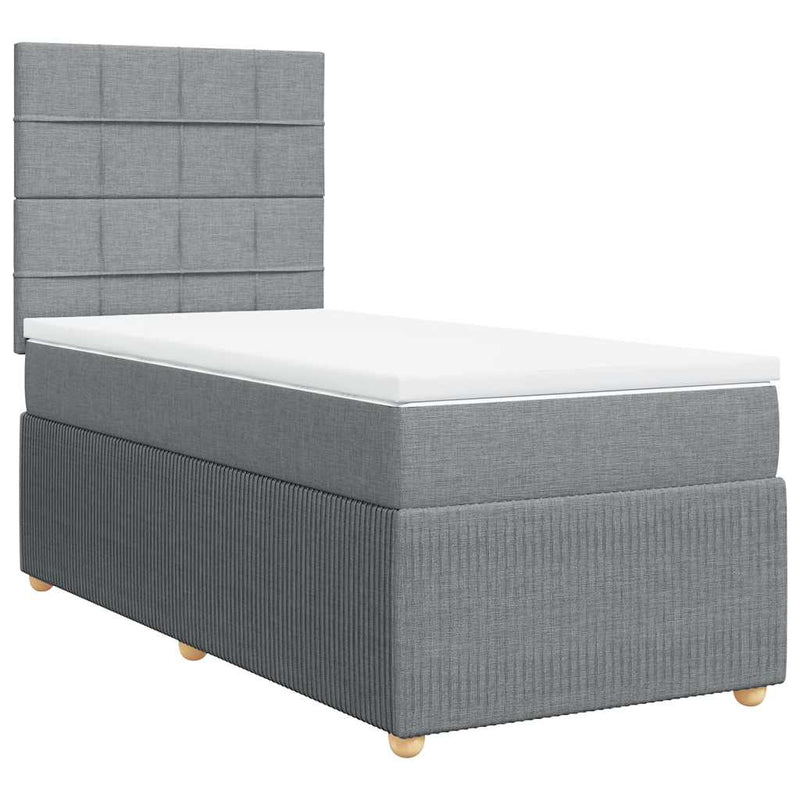 Pat box spring cu saltea, gri deschis, 90x190 cm, textil
