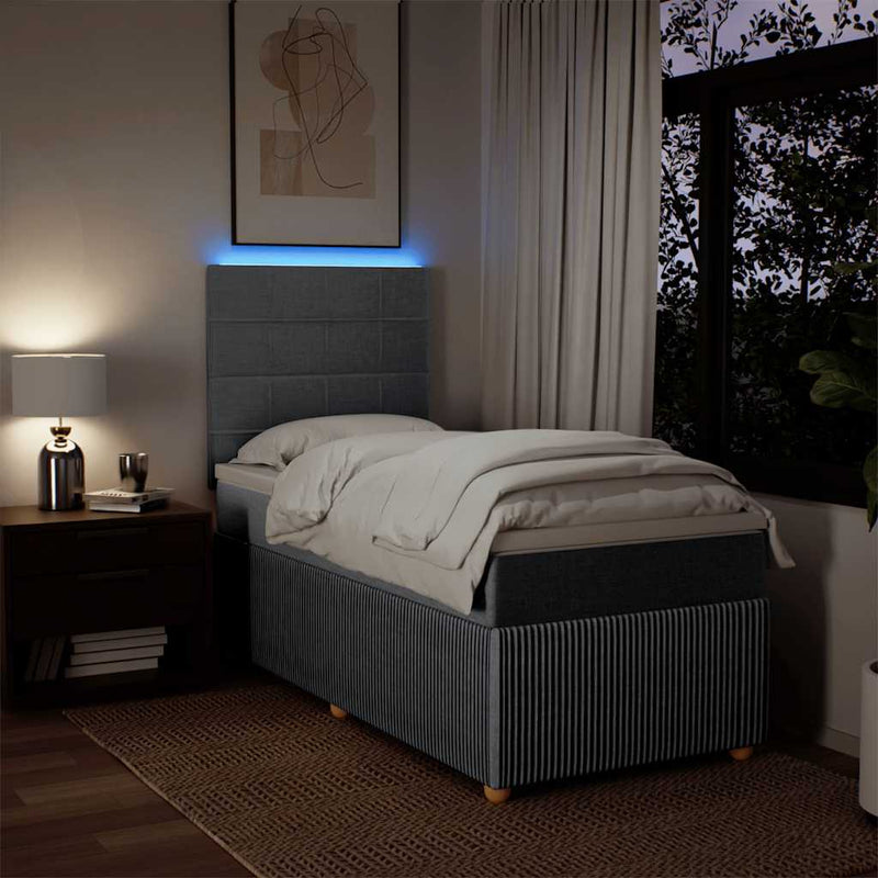Pat box spring cu saltea, gri deschis, 90x190 cm, textil