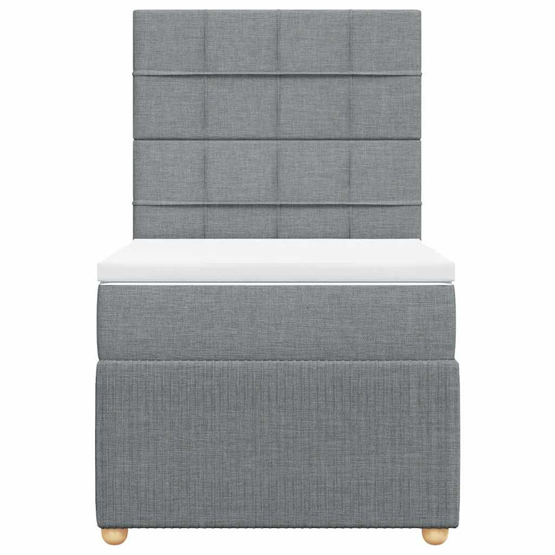 Pat box spring cu saltea, gri deschis, 90x190 cm, textil