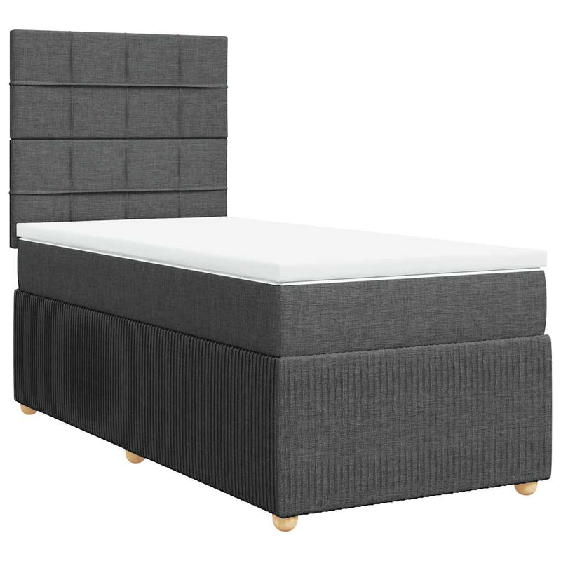 Pat box spring cu saltea, gri închis, 90x190 cm, textil