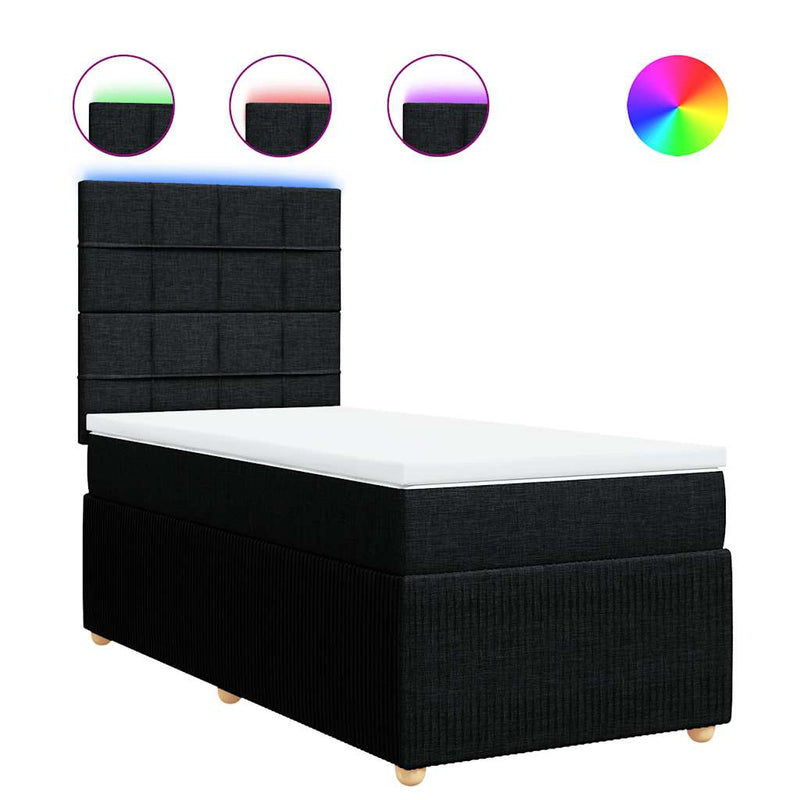 Pat box spring cu saltea, negru, 90x190 cm, textil