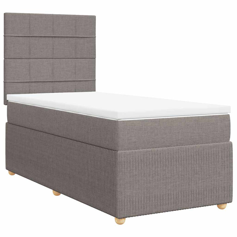 Pat box spring cu saltea, gri taupe, 90x190 cm, textil