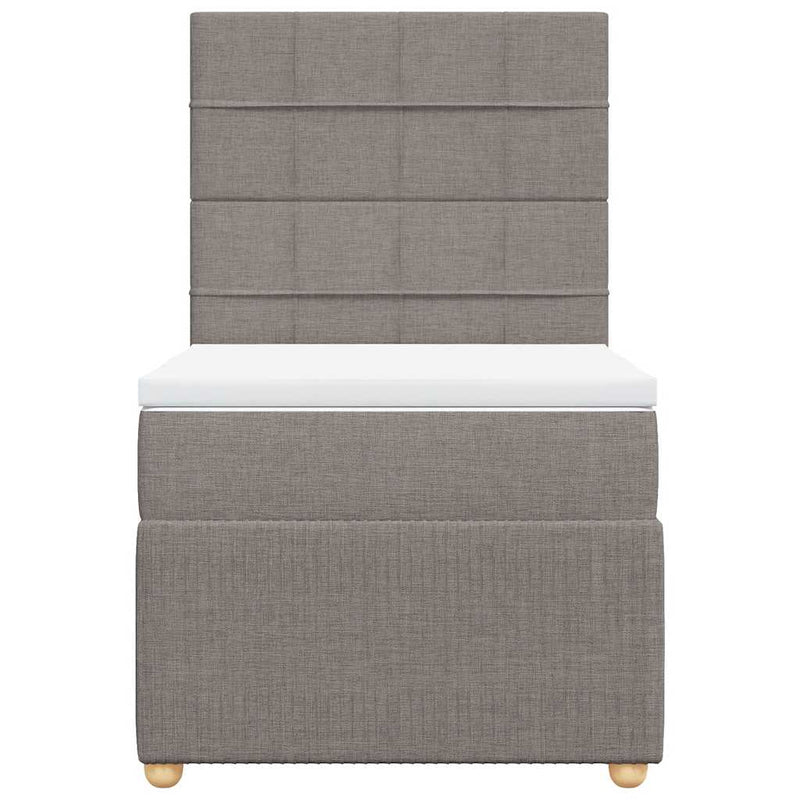 Pat box spring cu saltea, gri taupe, 90x190 cm, textil