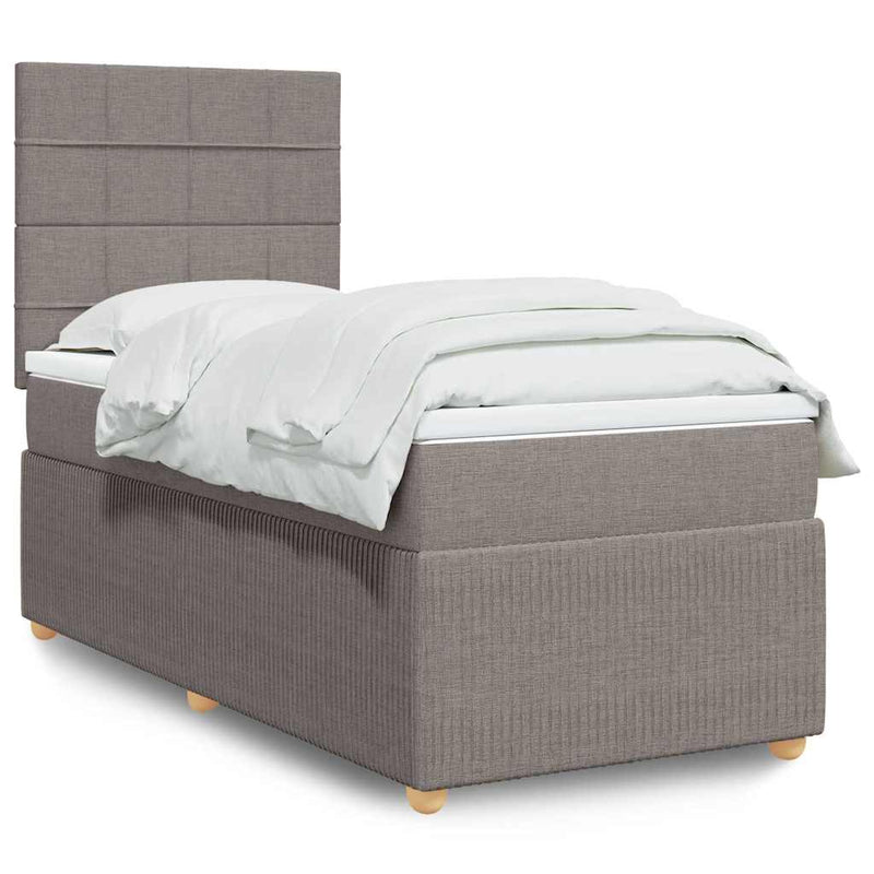 Pat box spring cu saltea, gri taupe, 90x190 cm, textil