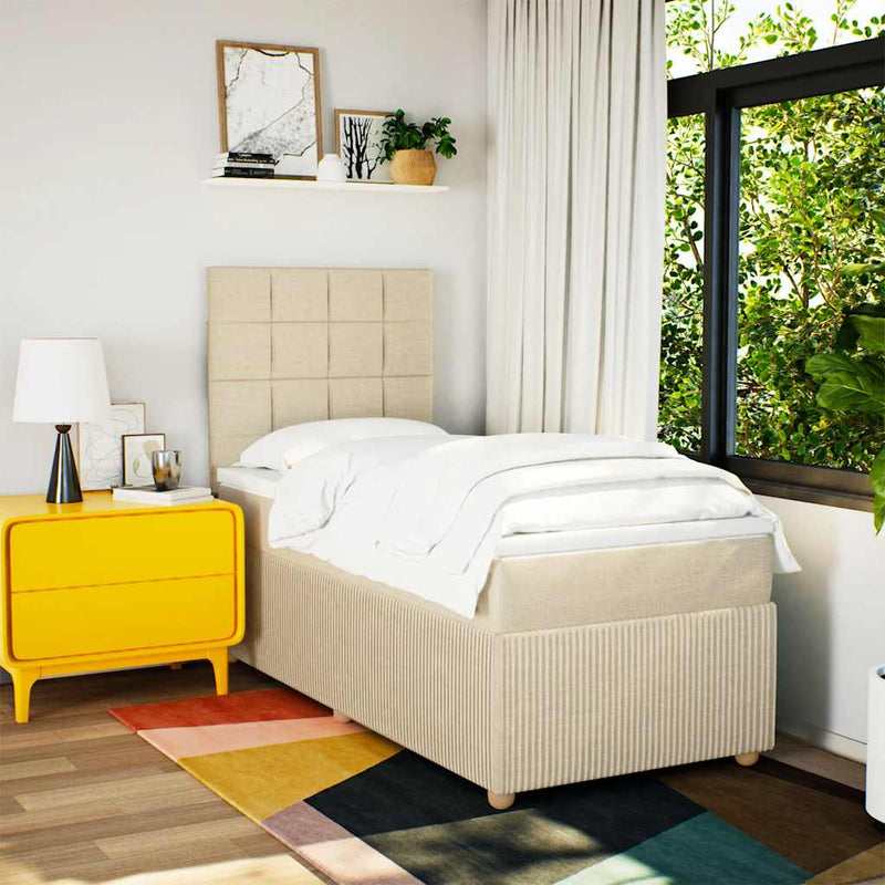 Pat box spring cu saltea, crem, 90x190 cm, textil