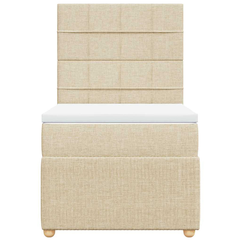 Pat box spring cu saltea, crem, 90x190 cm, textil