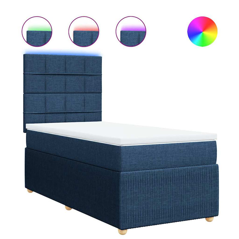 Pat box spring cu saltea, albastru, 90x190 cm, textil