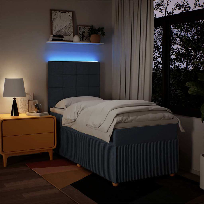 Pat box spring cu saltea, albastru, 90x190 cm, textil