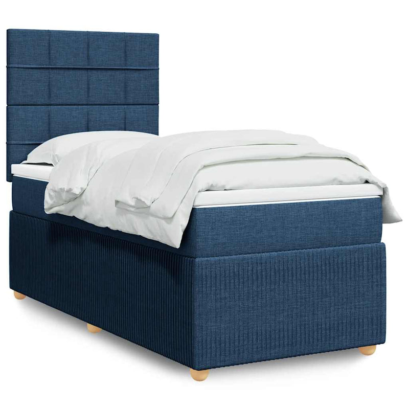 Pat box spring cu saltea, albastru, 90x190 cm, textil