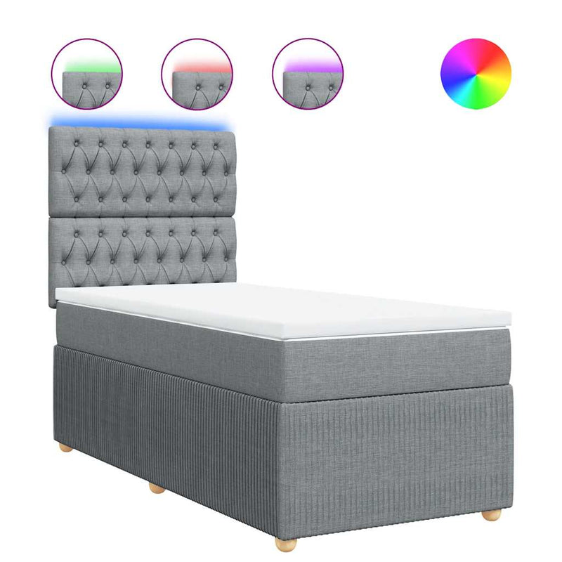 Pat box spring cu saltea, gri deschis, 90x190 cm, textil