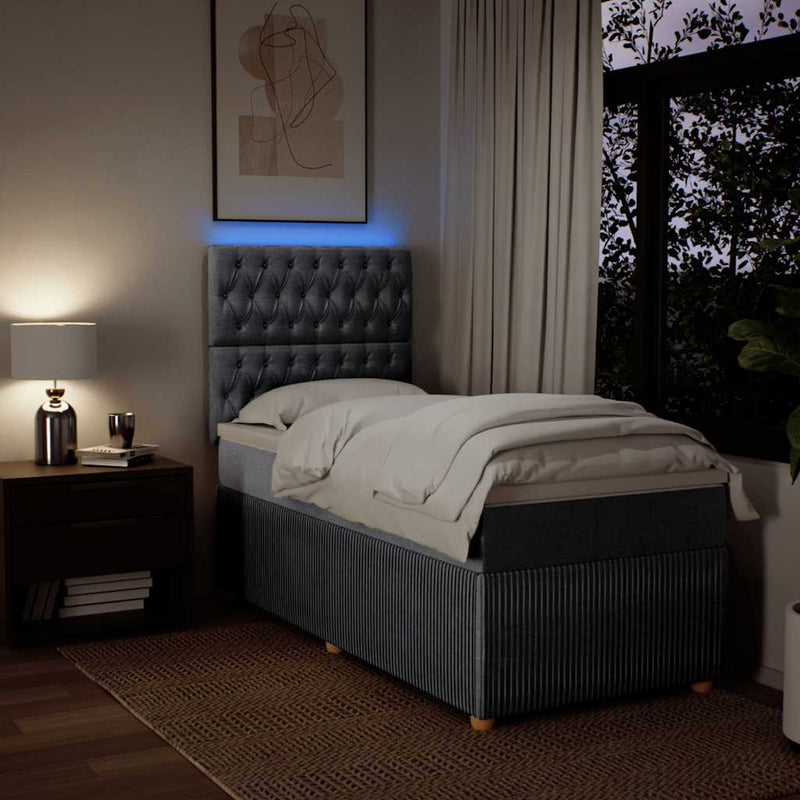 Pat box spring cu saltea, gri deschis, 90x190 cm, textil
