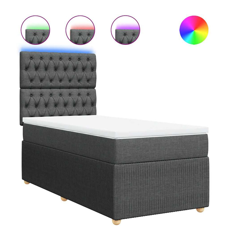 Pat box spring cu saltea, gri închis, 90x190 cm, textil