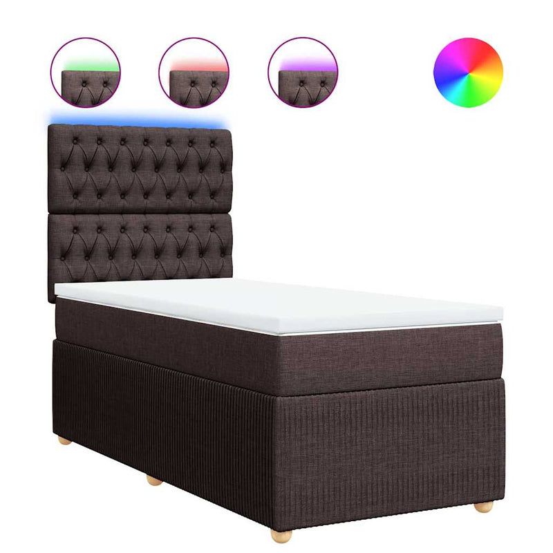 Pat box spring cu saltea, maro închis, 90x190 cm, textil