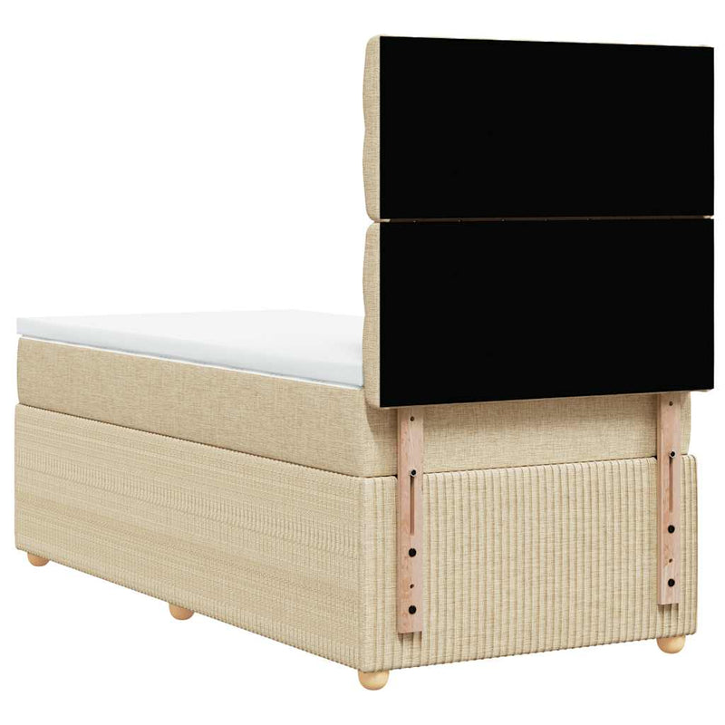 Pat box spring cu saltea, crem, 90x190 cm, textil