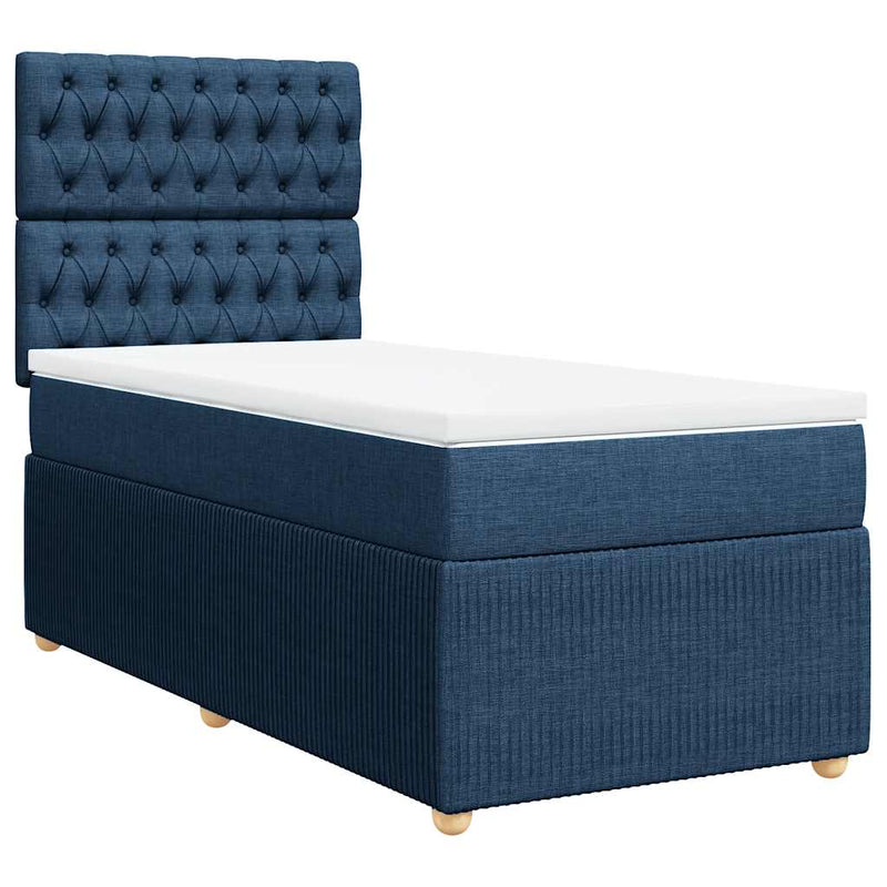 Pat box spring cu saltea, albastru, 90x190 cm, textil