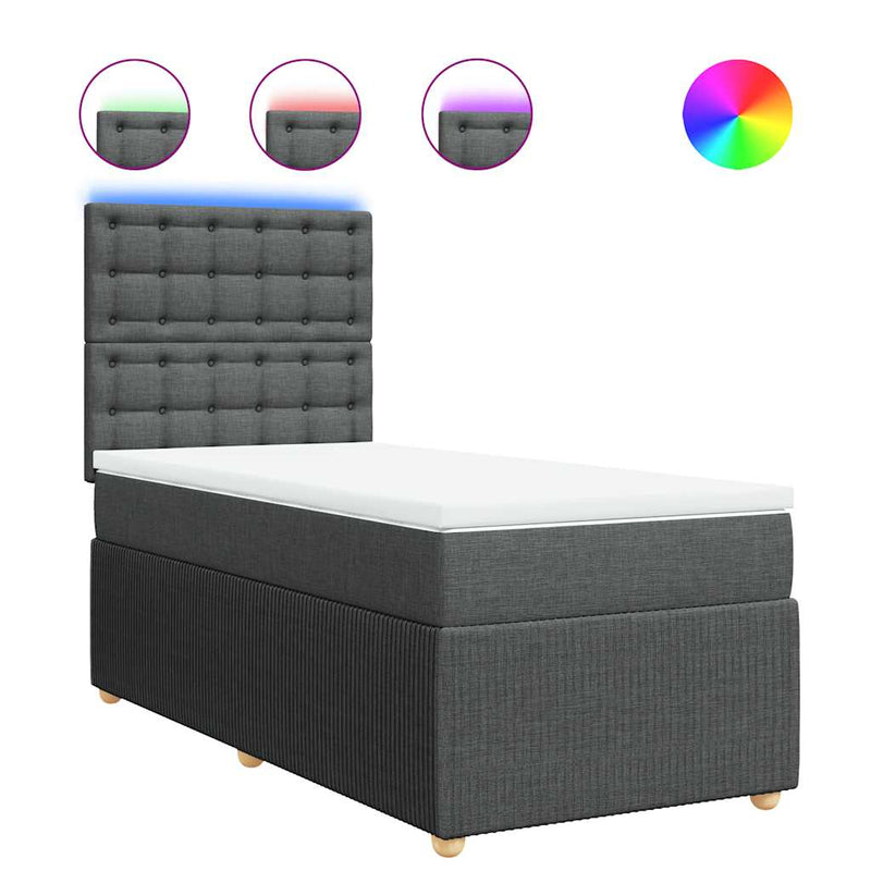 Pat box spring cu saltea, gri închis, 90x190 cm, textil