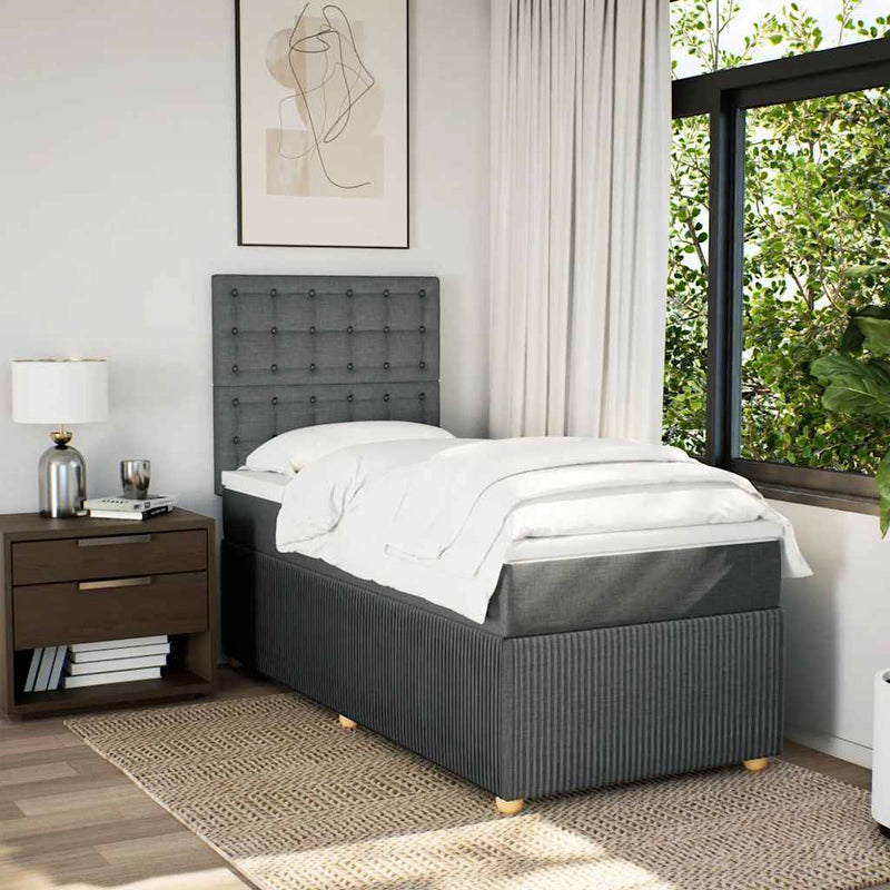 Pat box spring cu saltea, gri închis, 90x190 cm, textil