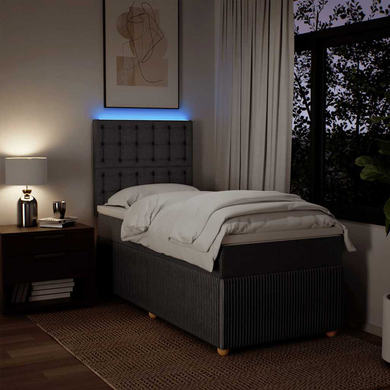 Pat box spring cu saltea, gri taupe, 90x190 cm, textil