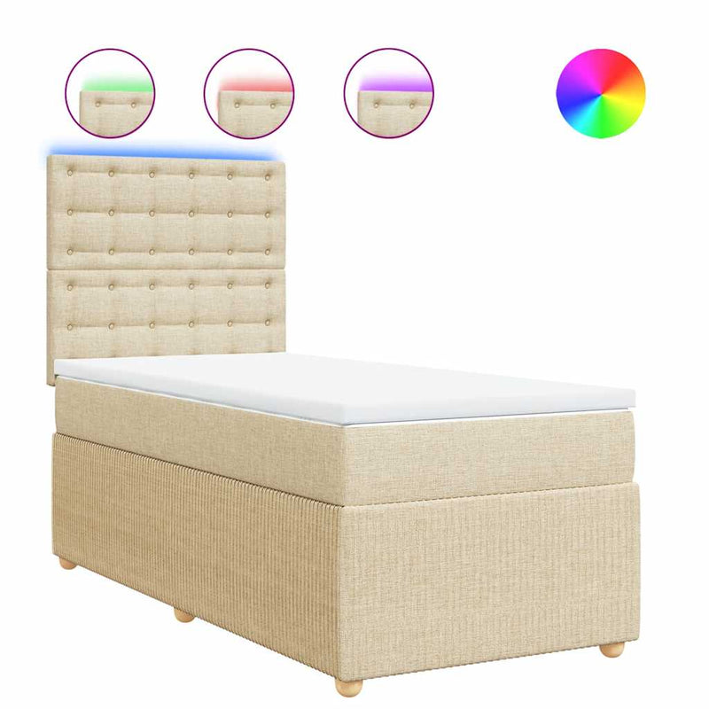 Pat box spring cu saltea, crem, 90x190 cm, textil
