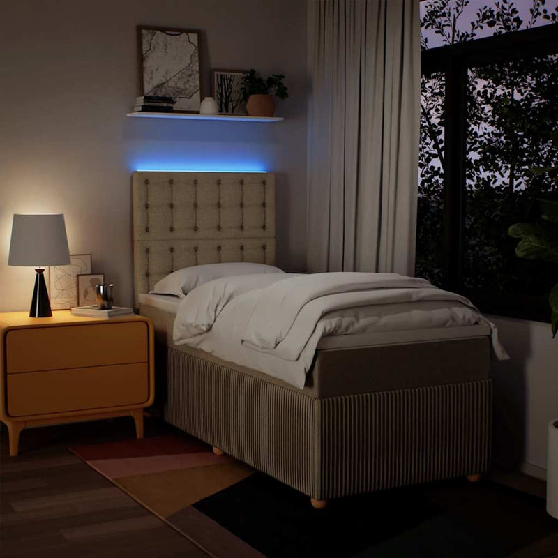 Pat box spring cu saltea, crem, 90x190 cm, textil