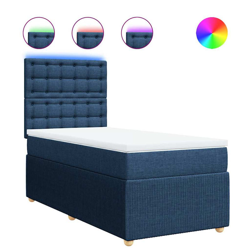 Pat box spring cu saltea, albastru, 90x190 cm, textil