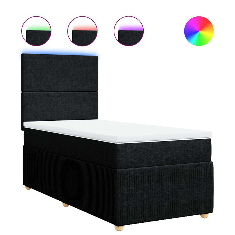 Pat box spring cu saltea, negru, 90x200 cm, textil