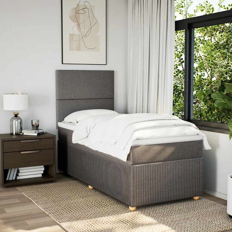 Pat box spring cu saltea, gri taupe, 90x200 cm, textil