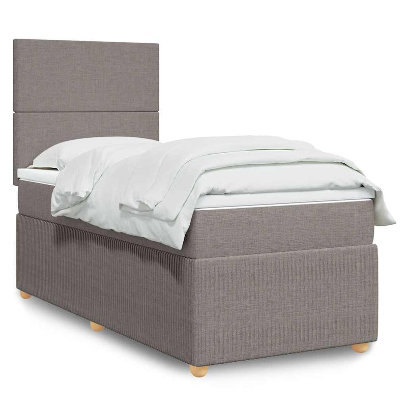 Pat box spring cu saltea, gri taupe, 90x200 cm, textil