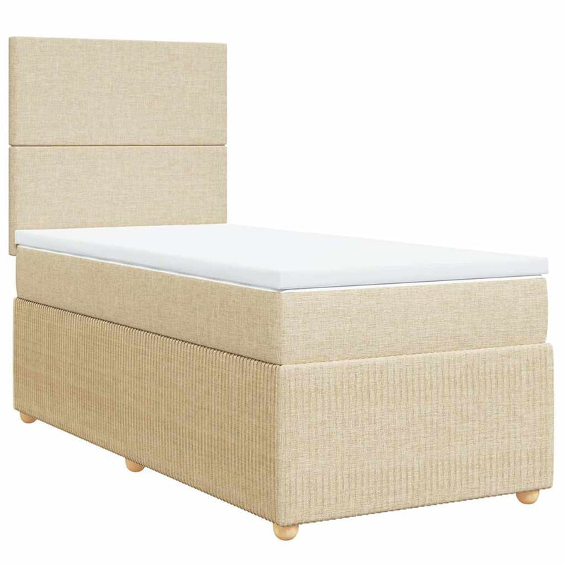 Pat box spring cu saltea, crem, 90x200 cm, textil