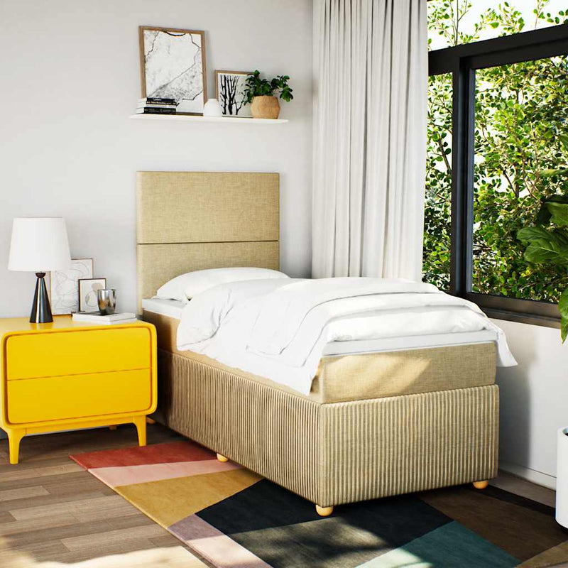 Pat box spring cu saltea, crem, 90x200 cm, textil