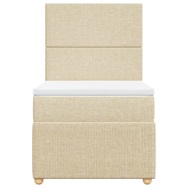 Pat box spring cu saltea, crem, 90x200 cm, textil
