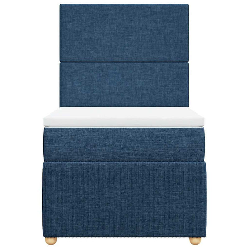 Pat box spring cu saltea, albastru, 90x200 cm, textil