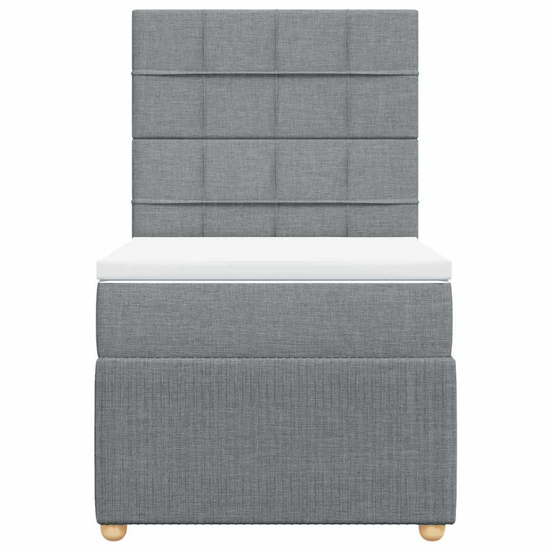 Pat box spring cu saltea, gri deschis, 90x200 cm, textil